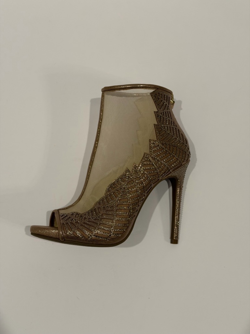Jessica Simpson Bronze Glitter Peep-Toe Mesh Stiletto Ankle Radko Shoes 7